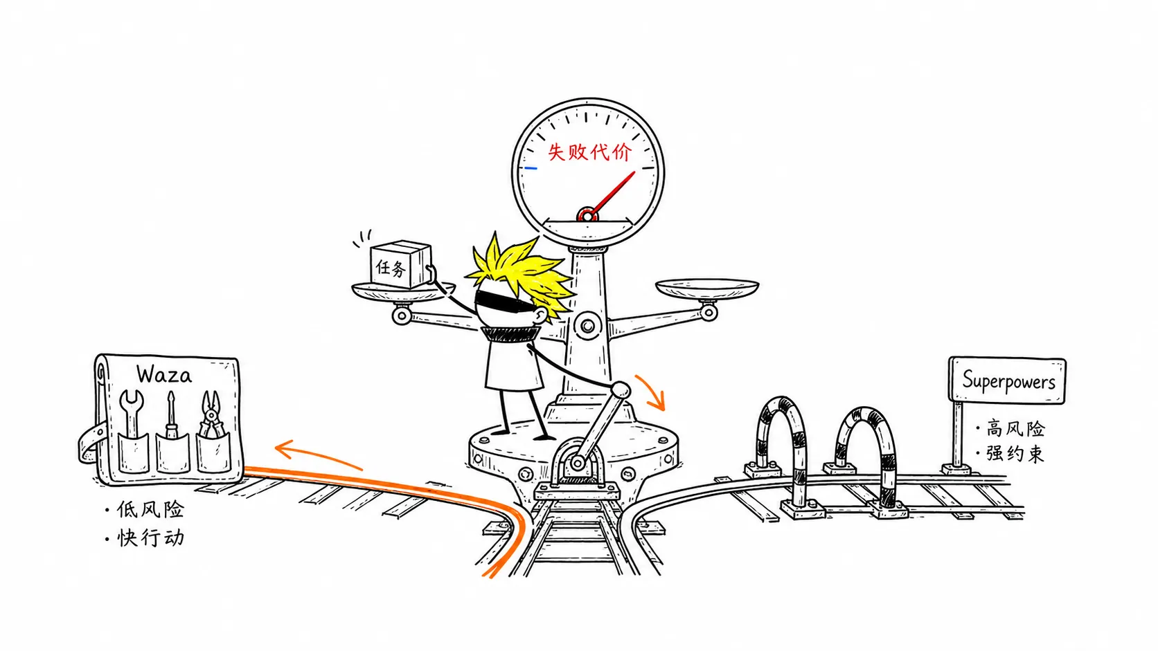 ikun 根据失败代价将任务切换到 Waza 或 Superpowers 路径
